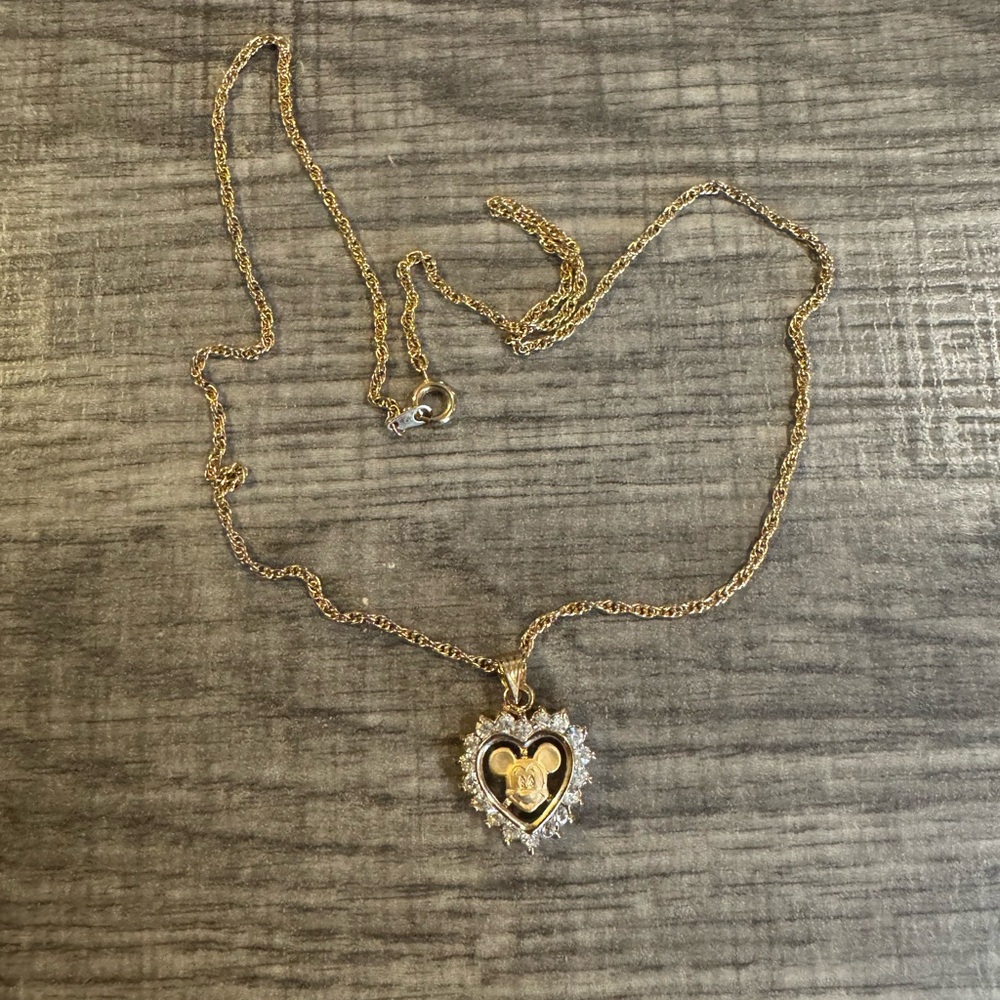 Disney Gold Heart Mickey Pendant Necklace